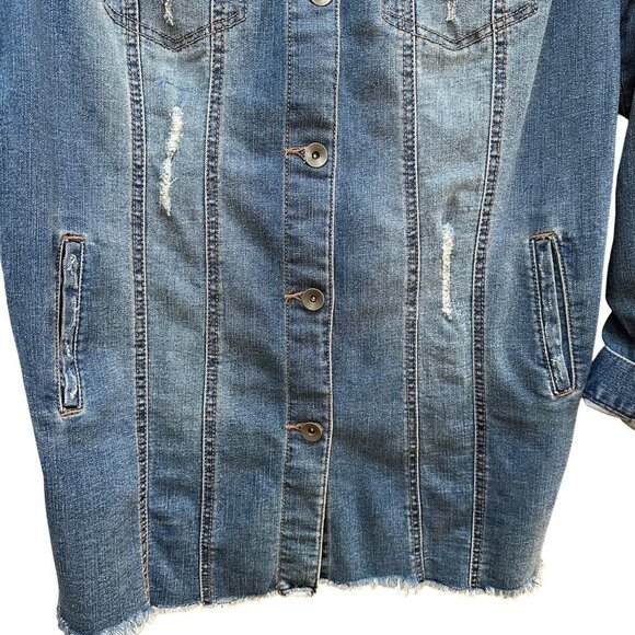 NWT Versona Denim Long Shirt Dress Jacket Long Sleeve Distressed Boho Size L‎ - Picture 2 of 7